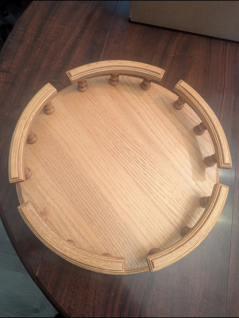 Wooden Solid Oak 14" Round Spinning Lazy Susan Rail Serving Tray